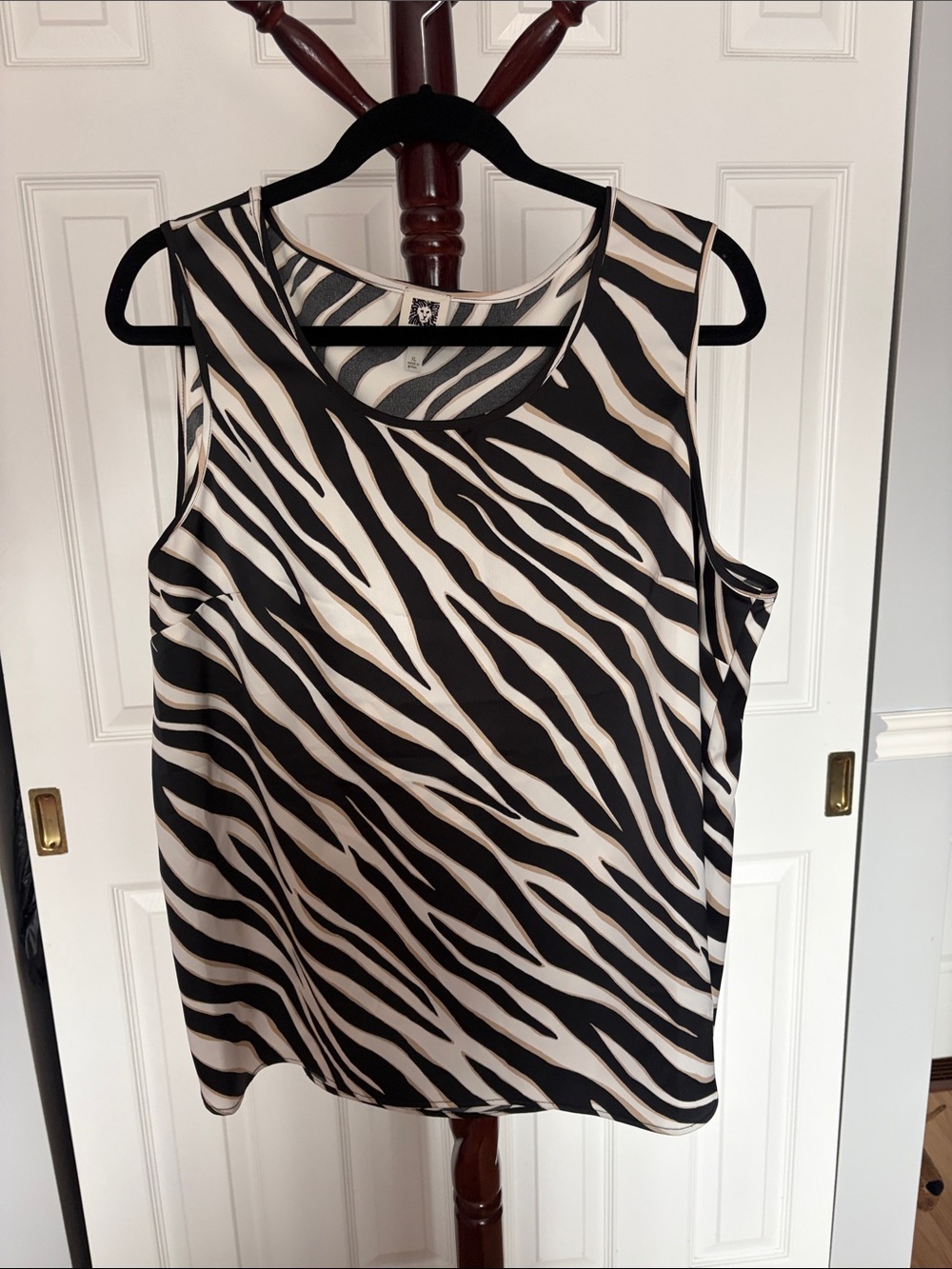 Anne Klein Black & Cream Zebra-Print Sleeveless Tank